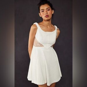 Free People Brooklyn Textured White Lace Sleeveless Mini Dress Bachelorette